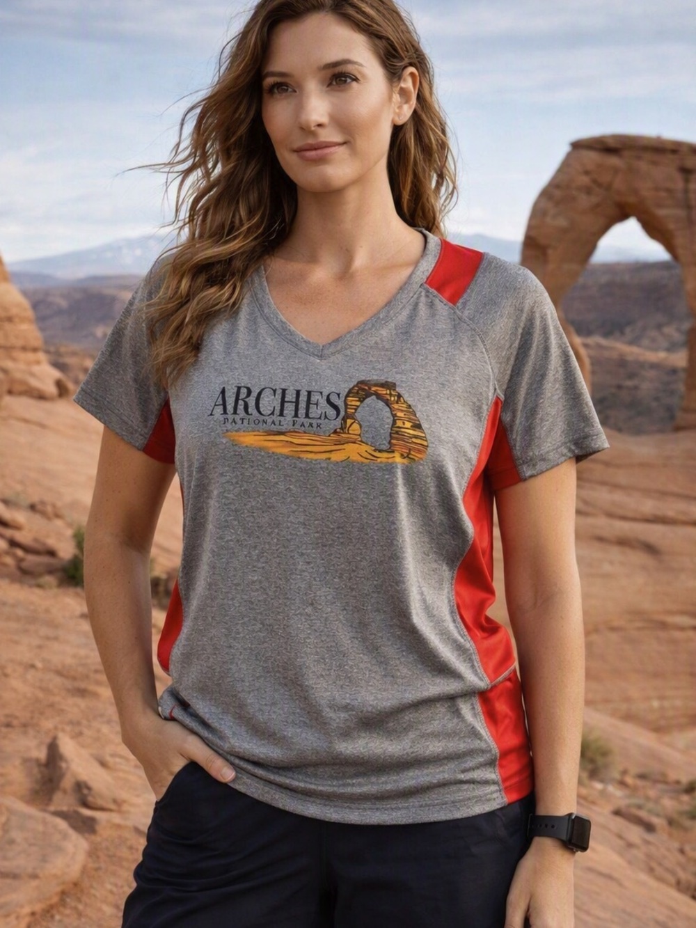 Sport-Tek Ladies XL V Neck Arches National Park Performance Tee Shirt XL